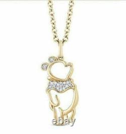 0.15 Ct Round Real Moissanite Winnie The Pooh Pendant 14K Yellow Gold Plated