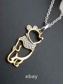 0.25Ct Round-cut Natural Moissanite Winnie the Pooh Pendant Yellow Gold Plated