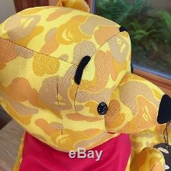 100% Authentic Bape x Disney Winnie The Pooh Yellow Camo Plush Doll RARE #6635