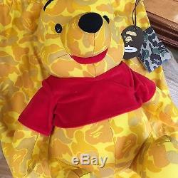 100% Authentic Bape x Disney Winnie The Pooh Yellow Camo Plush Doll RARE #6635