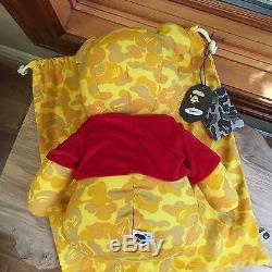 100% Authentic Bape x Disney Winnie The Pooh Yellow Camo Plush Doll RARE #6635