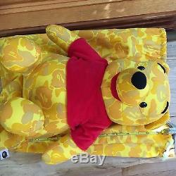 100% Authentic Bape x Disney Winnie The Pooh Yellow Camo Plush Doll RARE #6635