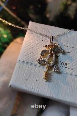 14K Yellow Gold Finish 1 Ct Real Moissanite Winnie the Pooh Pendant Necklace