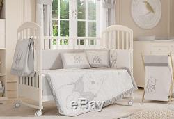 4 Piece Unisex Grey Winnie The Pooh Baby Crib Bedding Cot Set Rrp $250.00