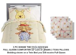 5pc Winnie the Pooh Bedding Full Queen Comforter 2 Sham 2 Throw Pillows NEW