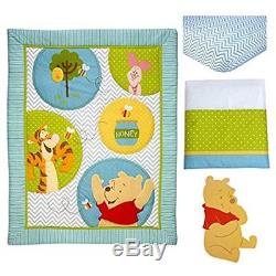 6pc Disney Winnie The Pooh Unisex Crib Bedding Set Plush Mink Blanket Bumper