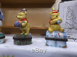 7 Disney Winnie the Pooh Trinket Box Ceramic Porcelain with wooden Holder