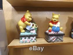 7 Disney Winnie the Pooh Trinket Box Ceramic Porcelain with wooden Holder