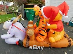 8 Ft Gemmy Christmas Inflatable Disney Winnie The Pooh Tigger Eeyore Log Sled