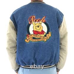 90s Xxxtentacion Winnie The Pooh Varsity Denim Blue & Cream Jacket
