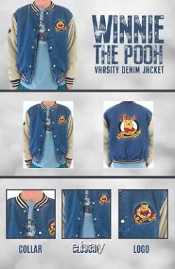 90s Xxxtentacion Winnie The Pooh Varsity Denim Blue & Cream Jacket