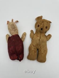 Antique 1930's Winnie the Pooh & Piglet Cloth Stuffed Primitive Homemade Dolls