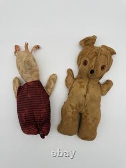 Antique 1930's Winnie the Pooh & Piglet Cloth Stuffed Primitive Homemade Dolls