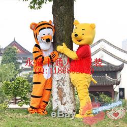 Cartoon Winnie The Pooh Bear and Tigger Mascot Costume fancy Xmas dress Adult