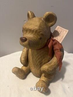 Classic Winnie the Pooh Wood Figure Charpente Jointed Arms & Legs, Tag, Ribbon