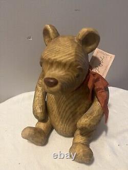 Classic Winnie the Pooh Wood Figure Charpente Jointed Arms & Legs, Tag, Ribbon