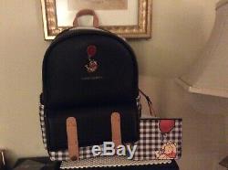 DISNEY Loungefly Winnie The Pooh Black Plaid Mini Backpack & Card Holder