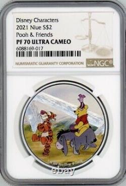 DISNEY POOH AND FRIENDS WINNIE THE POOH 2021 NUIE 1oz SILVER COIN NGC PF70