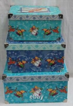 DISNEY'S CHRISTMAS SET OF 3 WINNIE THE POOH NESTING STORAGE BOXES With HANDLES NEW