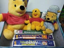 DISNEY Winnie the Pooh Storage Box COLLECTOR LOT With PLUSH / VHS TAPES / ENGINEER
