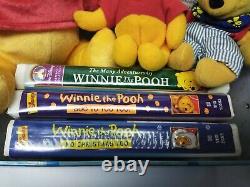 DISNEY Winnie the Pooh Storage Box COLLECTOR LOT With PLUSH / VHS TAPES / ENGINEER