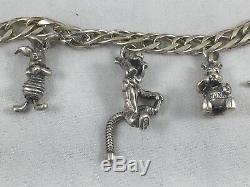 Disney Authentic Sterling Winnie the Pooh Charm Bracelet with6 Charms- 7 1/2