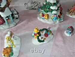 Disney Christmas In The 100 Acre Wood Lighted Village 8 Piece Set Pre-Owned