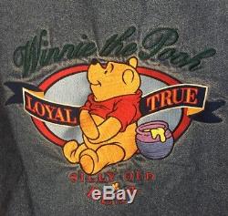 Disney Denim Varsity Jacket Winnie the Pooh Lined M Embroidered Vintage Rare