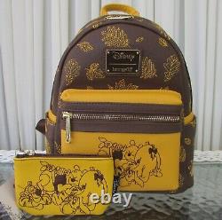 Disney Loungefly Winnie the Pooh Mini Backpack & ID Coin Purse Wallet Autumn NWT