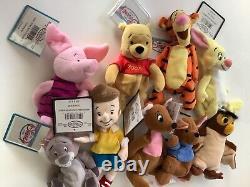 Disney Pooh & Friends Complete Set Of 9 Bean Bags 7 8 9 Rare Collectible