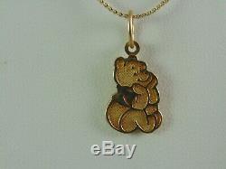 Disney SOLID 14K YELLOW GOLD WINNIE THE POOH BEAR Charm Pendant NECKLACE ITALY