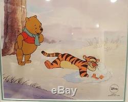 Disney Sericel Winnie The Pooh and Tigger Too 1974 Winter Blanket Cel USA Made