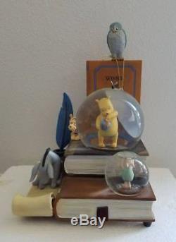 Disney Store Winnie The Pooh 80 Years Bookend Musical Snowglobe Water Snow Globe