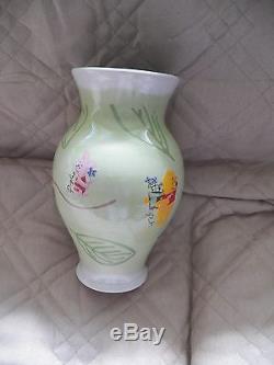 Disney Store Winnie The Pooh Piglet Eeyore Green Leaf Vase Handpainted GORGEOUS