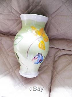 Disney Store Winnie The Pooh Piglet Eeyore Green Leaf Vase Handpainted GORGEOUS