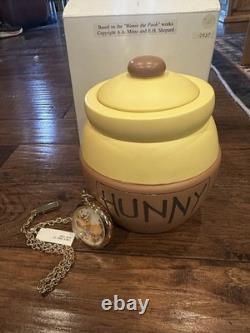 Disney Tug of Pooh Pocket Watch & HUNNY Pot Jar 1997 Winnie Limited Edition
