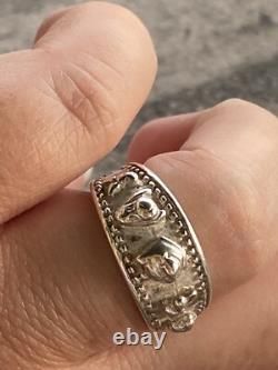 Disney Vintage 925 Sterling Silver Embossed Winnie the Pooh & Friends Ring 6.5