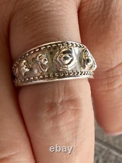 Disney Vintage 925 Sterling Silver Embossed Winnie the Pooh & Friends Ring 6.5