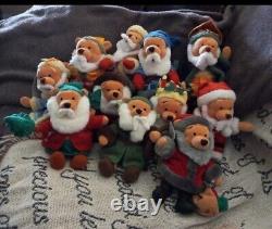 Disney Vintage Pooh 12 Days of Christmas Santa Plush Set of 11