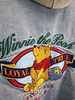 Disney Winnie The Pooh Embroidered Khaki Denim Varsity Jacket Size L Vintage