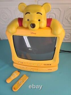 Disney Winnie The Pooh TV CRT 13 & DVD Player Yellow Combo Set WORKS SEE VIDEO