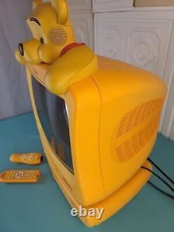 Disney Winnie The Pooh TV CRT 13 & DVD Player Yellow Combo Set WORKS SEE VIDEO