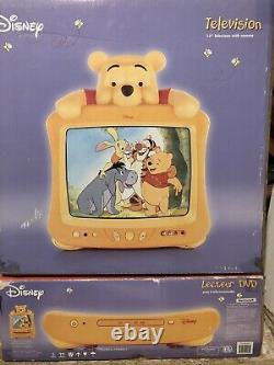 Disney Winnie The Pooh Tube TV CRT 13 & DVD Player Yellow (2005) With Remotes GUC