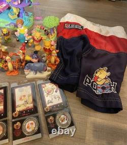 Disney Winnie The Pooh Vintage Lot (figures, Suit, Jewelry Box, & Sealed Coins)