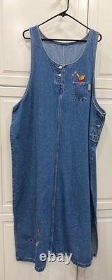 Disney Winnie The Pooh Women's Denim Jumper Dress 3X Embroidered Butterflies