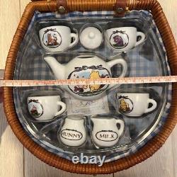 Disney Winnie the Pooh Miniature Tea set with Basket case Toy Tableware Pottery