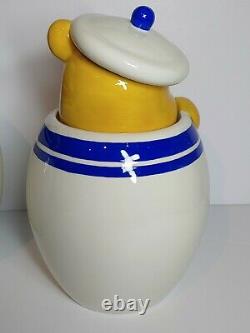 Disney Winnie the Pooh Peek-a-Boo White with Blue Stripe Ceramic Canister Set 4