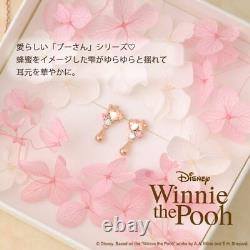 Disney Winnie the Pooh Silver Earrings Pink Gold Coating Honey Drop Zirconia