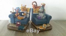 Extremely Rare! Walt Disney Winnie the Pooh Reading on Couch Bookends Statue Set
