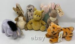 GUND Classic Pooh Stuffed Beanie Plush Mini Set Lot Kanga Rabbit Owl Eeyore RARE